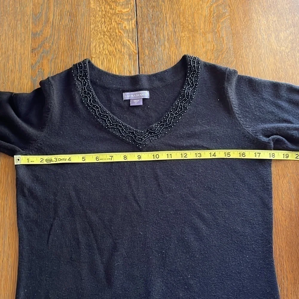 Laura Scott black pullover sweater with beaded neckline size small